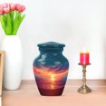 thumbnail image 7 of JAGASY Beach Handmade Urn for Sister, Blue Small Urns for Human Ashes Keepsake, Ocean Sunset Orange Clouds Decorative Urns for Siblings, Yellow Memorial Urn for Brother, (3 Inch), 7 of 7