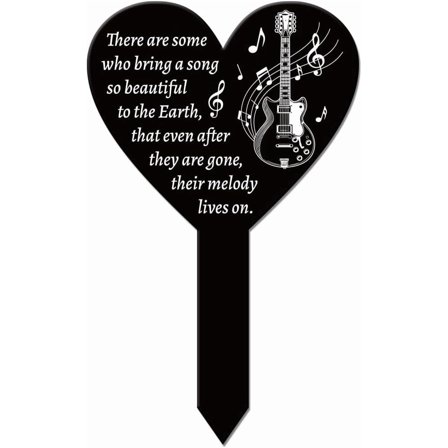 Heart Shaped Guitar Music Garden Stake Memorial Remembrance Plaque Stakes Cemetery Acrylic Waterproof Sympathy Garden Stake