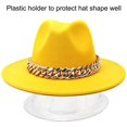 thumbnail image 2 of Fedoras-sombrero fedora con cadena dorada para hombre y mujer, gorro de ala ancha, color sólido, jazz, Otoño e Invierno, 2 of 4