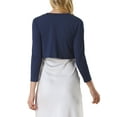 thumbnail image 3 of Unique Bargains Women's Open Front Drape 3/4 Sleeve Bolero Shrug Crop Cardigan XS Dark Blue, 3 of 6