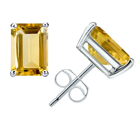 1.1 Ctw Natural Octagon Cut Yellow Citrine Earrings, November Birthstone Butterfly Backend Prong Set 925 Starling Silver Earrings, Best Gift For