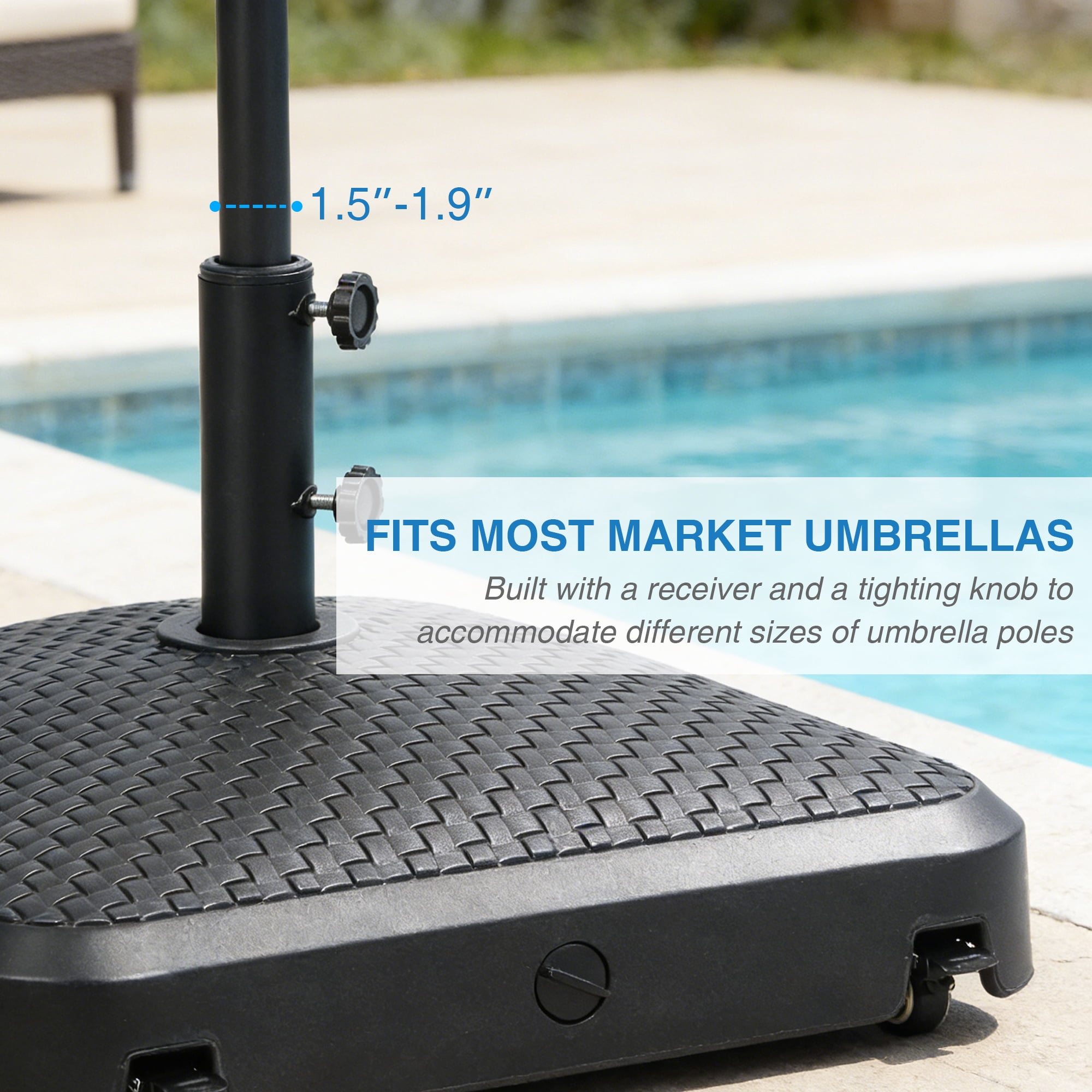 Abble 170 lbs Outdoor Cantilever Patio Umbrella Base Offset Umbrella Stand with Handle and Wheels for Garden Backyard Poolside in Black