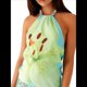 thumbnail image 3 of Top Corto Sin Mangas con Cuello Halter Y2K para Mujer, Estampado Floral, Espalda Abierta, Estilo Urbano de Verano Verde M, 3 of 10