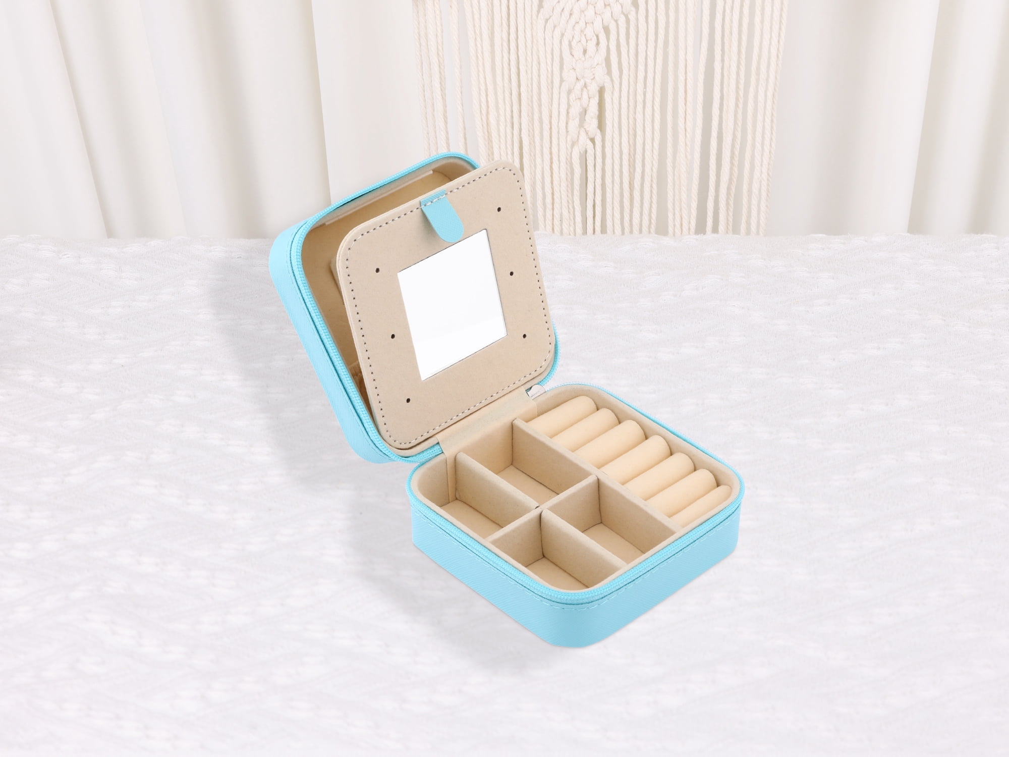 Unique Bargains Mini Travel Jewelry Box with Mirror Sky Blue