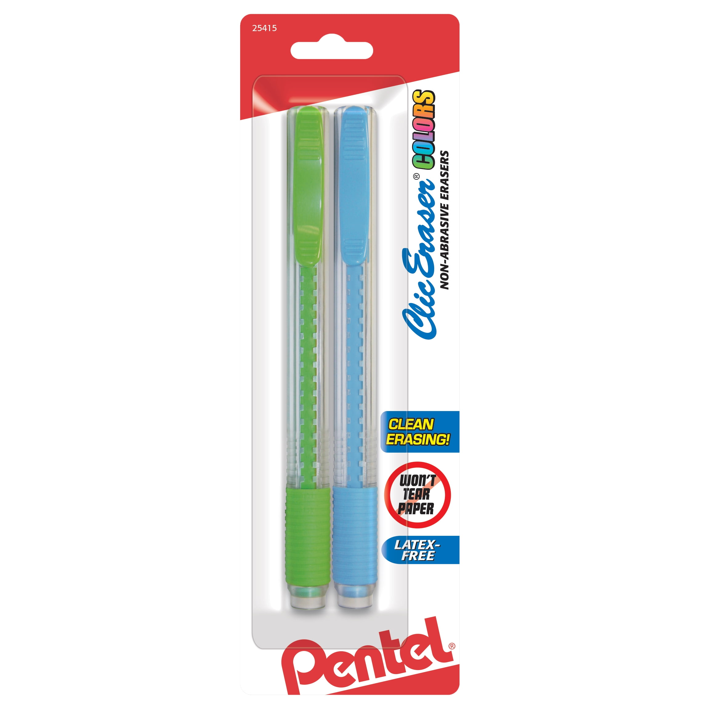 Assorted Pack of 3 Pentel ZE21BP3K6 Clic Eraser Pencil-Style Grip Eraser 