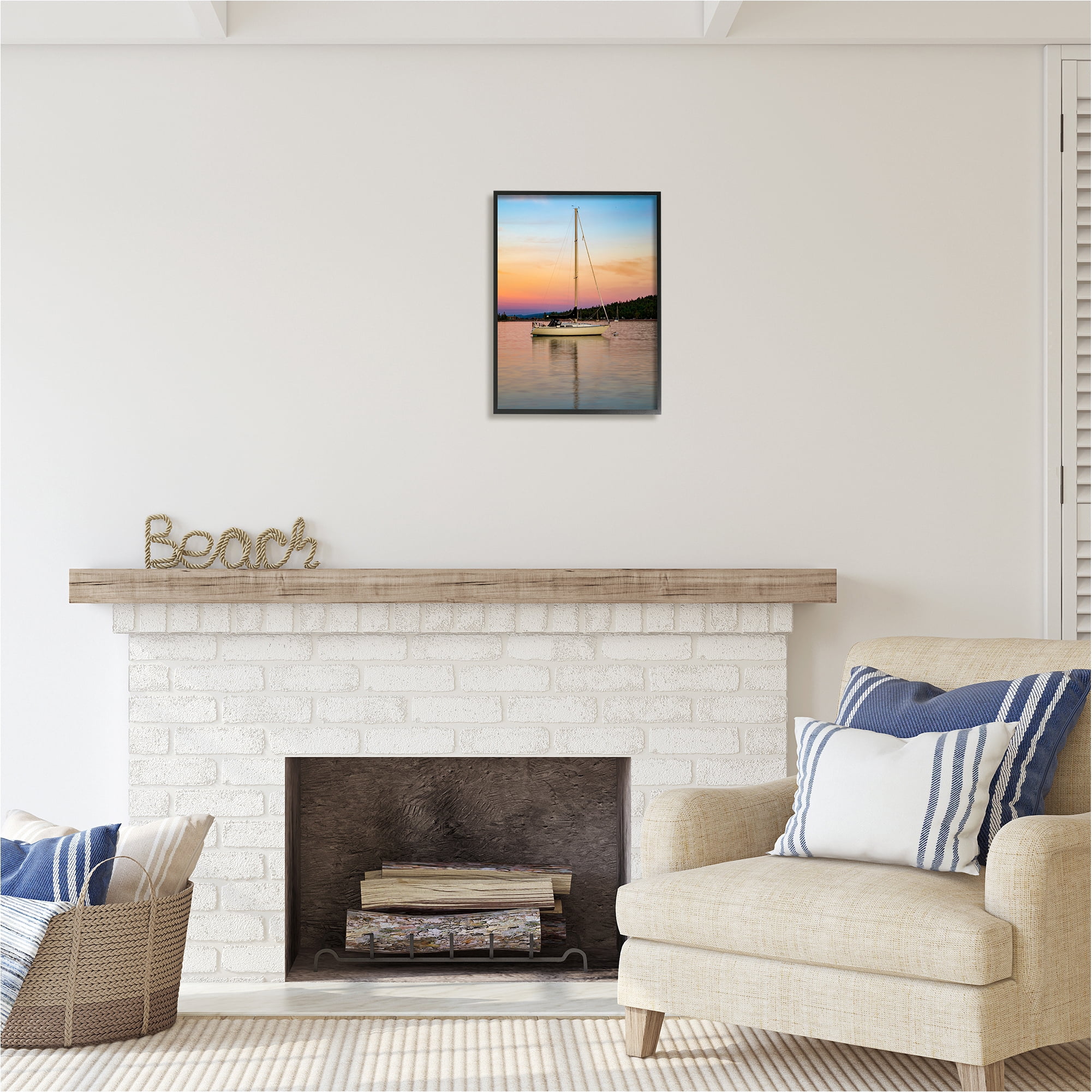Stupell Industries Sunset Boat Photography Transportation Photography Black Framed Art Print Wall Art, 16 x 20