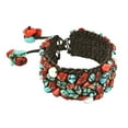 thumbnail image 3 of Tribal Bohemian Turquoise Coral Pearl Pull Coachella Wrist Wrap Bracelet for Female Adult, 3 of 5
