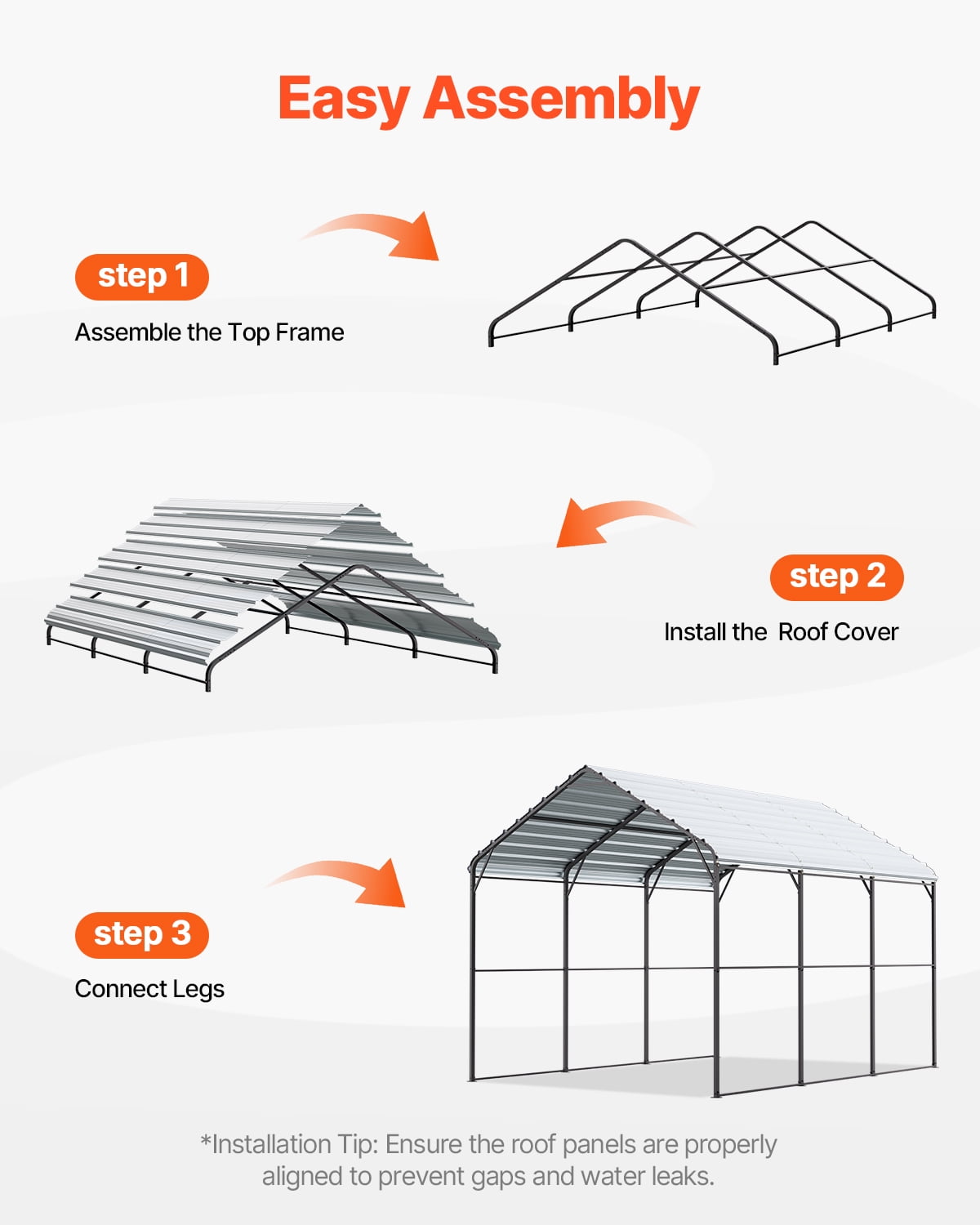 KFFKFF Heavy Duty Metal Carport 10' x 15' Outdoor Shelter with Galvanized Steel Frame & Roof, Car Tent Garage Shade with Detachable Sidewalls for Vehicles, Boats, Equipment