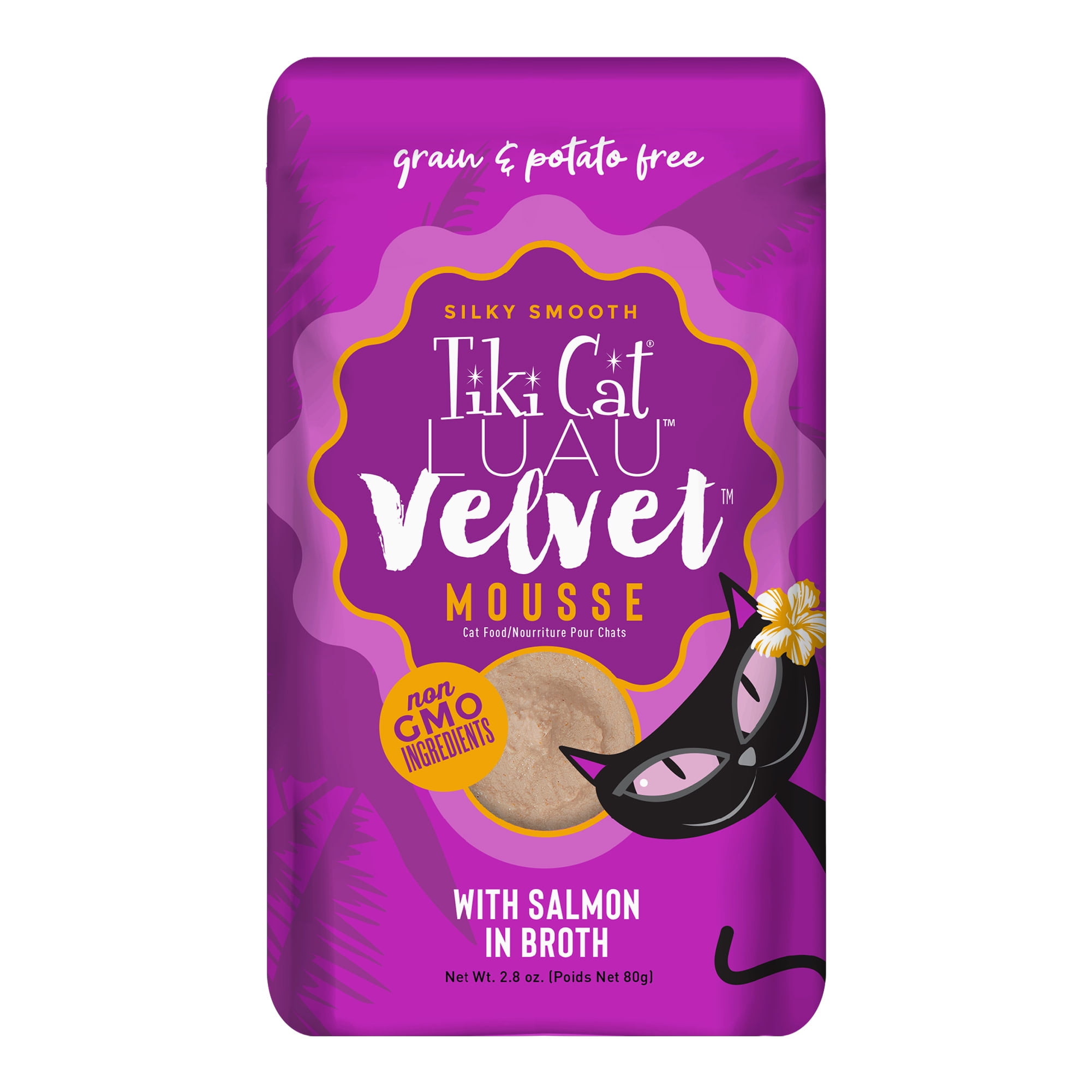 (12 pack) Tiki Cat Luau Velvet Mousse Wet Cat Food, Salmon, 2.8 oz. Pouch