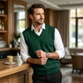 thumbnail image 5 of Dwellite Sweater Vest for Men Casual Sleeveless Knit Pullover V Neck Solid Knit Business Office Fall Winter Sweaters Dark Green L, 5 of 8