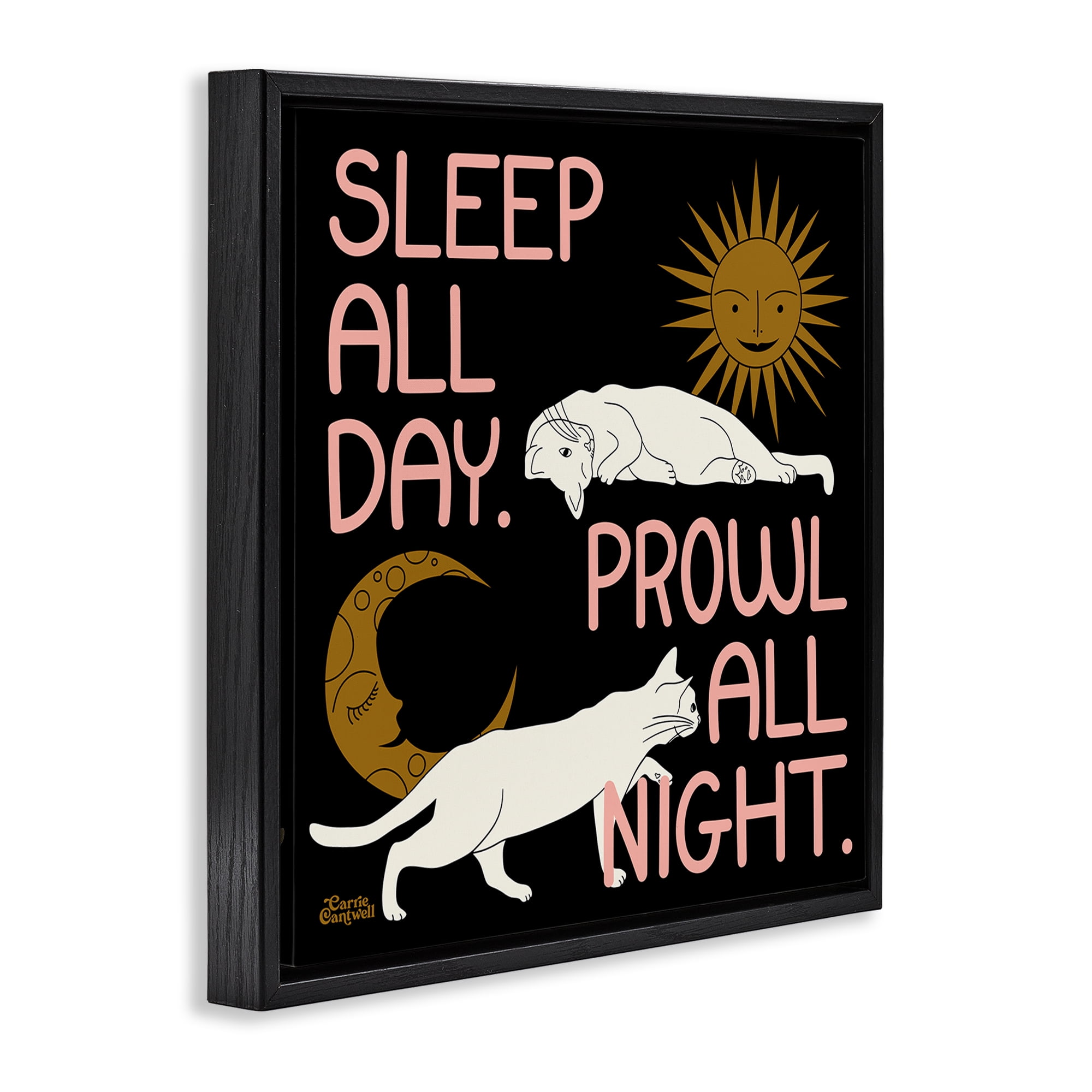 Stupell Industries Sleep & Prowl Cats Animals & Insects Painting Black Floater Framed Art Print Wall Art, 18 x 18