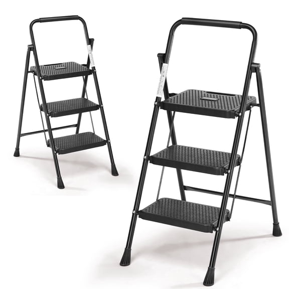 edx 5-Step Aluminum Folding Step Ladder, 330 lb Capacity – Non-Slip Steps, Safety Rail, Steel Platform, Tool Tray, Slim Fold for Home & Garage, Silver