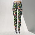 thumbnail image 2 of Bibifish Women's Graphic Yoga Pants Black Base Colorful Mushroom & Leaf Pattern Elastic Waist Soft Stretchy Outdoor Sports Streetwear Leggings, 2 of 5