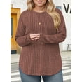thumbnail image 4 of NISVIYA Women's Plus Size Fall High-Low Knit Sweater - Long Sleeve Crew Neck Comfy Pullover Caramel, 4 of 5