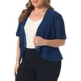 thumbnail image 4 of Agnes Orinda Plus Size Cropped Cardigan for Women Short Sleeve Open Front Lightweight Sheer Shrug 2X Navy Blue, 4 of 6