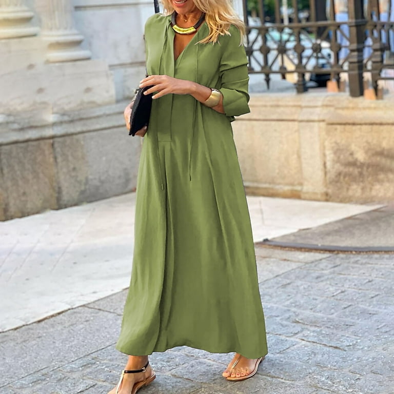 Maxi Dress for Women V Neck Solid Color Long Sleeve Dress Casual Loose Fit Flowy Fall Long Dresses - Walmart.com Maxi Dress for Women V Neck Solid Color Long Sleeve Dress Casual Loose Fit Flowy Fall Long Dresses - Walmart.com