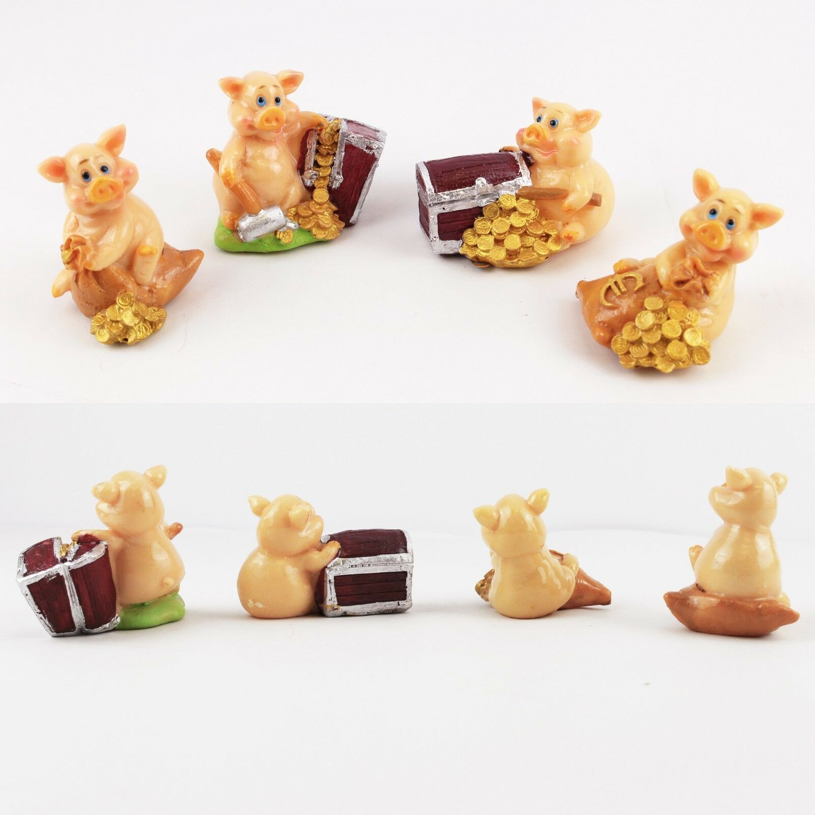 Set of 4 Mini Pig Statues Feng Shui Lucky Figurines Home Decor Gift 4LS02553