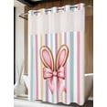 thumbnail image 2 of No Hook Shower Curtain with Snap-in Liner, Easter Waterproof Fabric Bathroom Curtains, Spring Cute Pink Bow Rabbit Ear Colorful Stripes Bath Curtains & Mesh Top Window Stall 48"x72", 2 of 9
