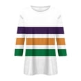thumbnail image 5 of Mardi Gras Shirts for Women 3/4 Sleeve Carnival Graphic Top, Crew Neck Casual Tee, Soft Loose Fit Parade Outfit for Festival Party, 5 of 5