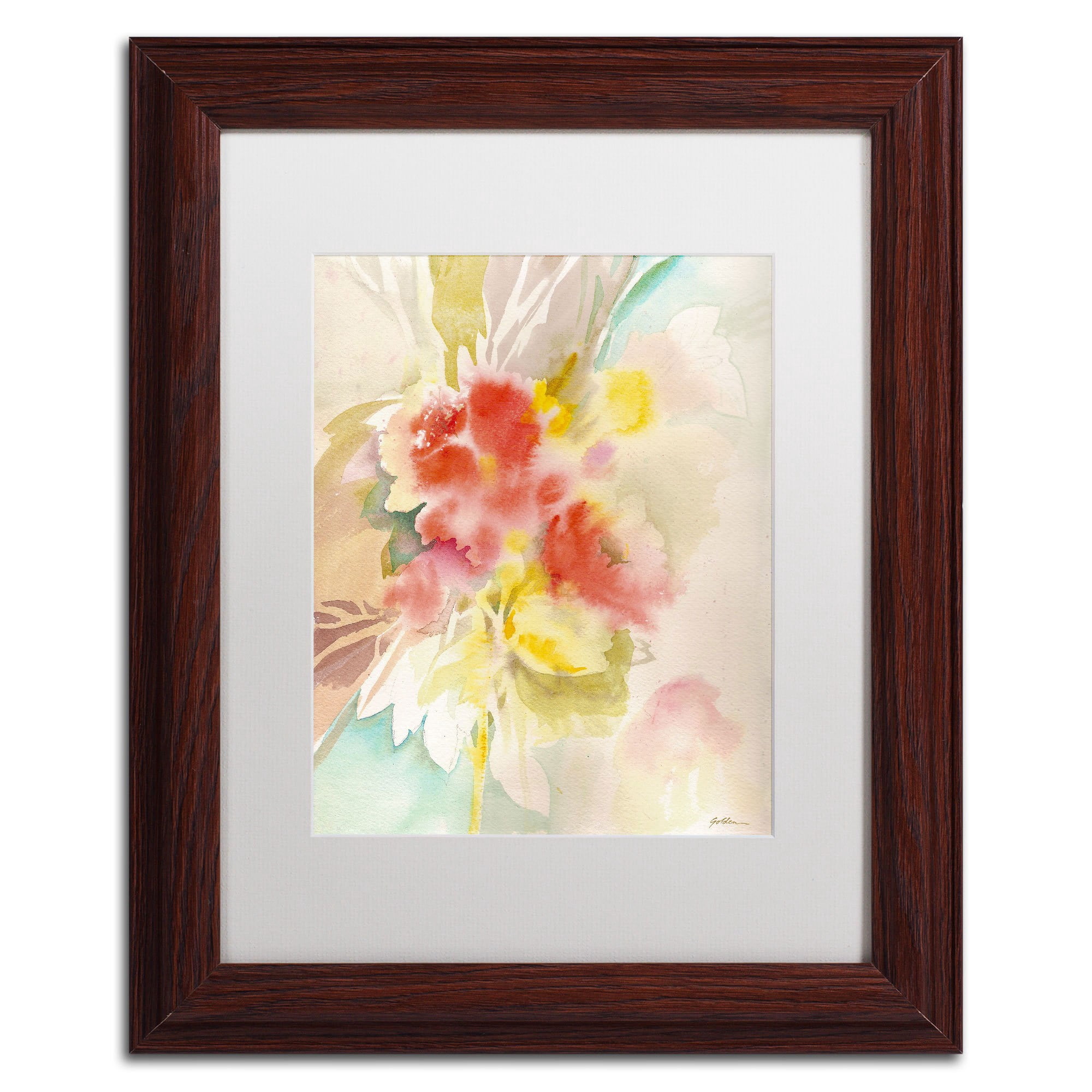 Trademark Fine Art "Red Flower Shadows" Canvas Art by Sheila Golden, White Matte, Wood Frame