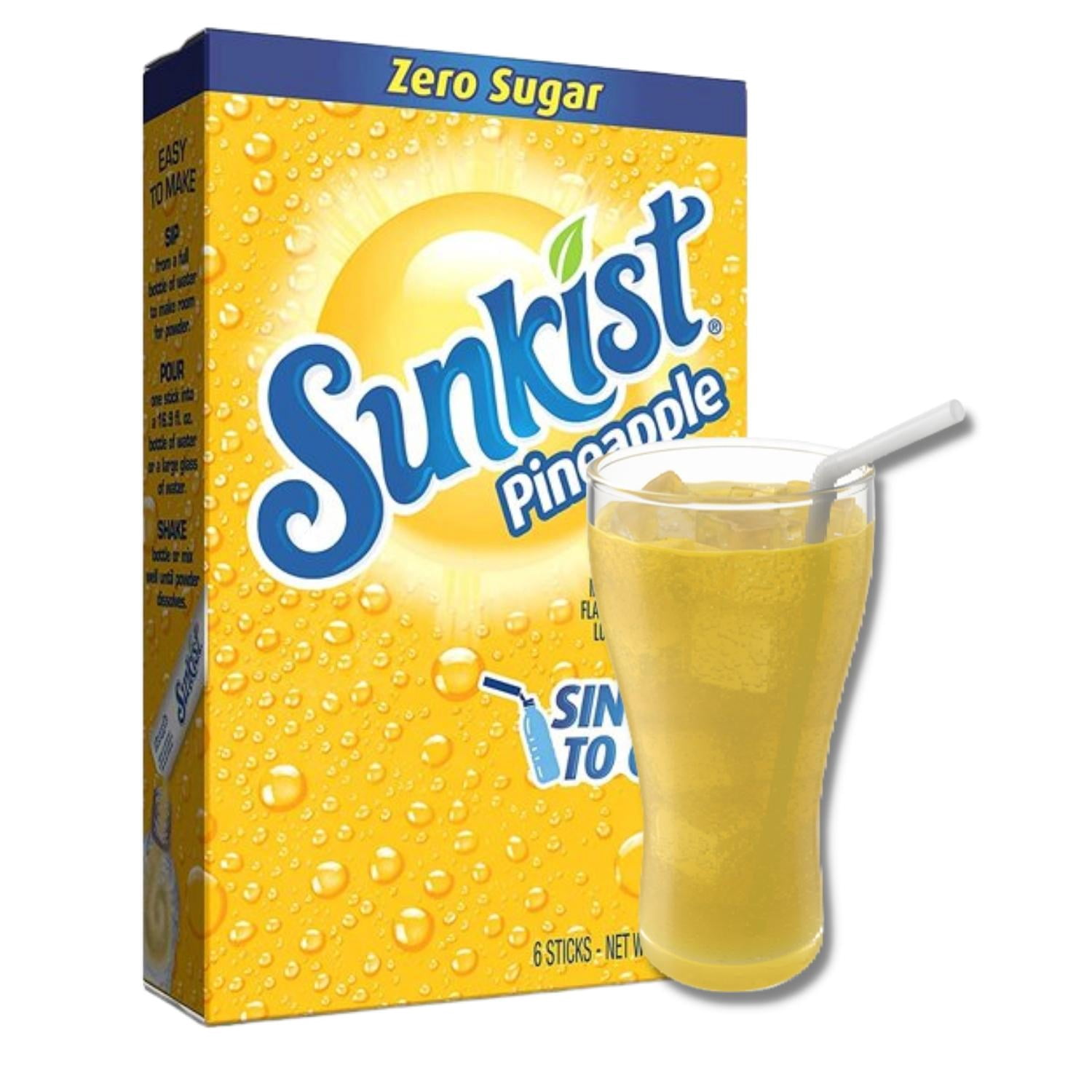 Sunkist Soda Singles-To-Go Zero Sugar Drink Mix Pineapple ( 12 Boxes, 72 Sticks Total) Caffeine Free and Non-Carbonated  Makes 72 Glass Flavored Water Beverages