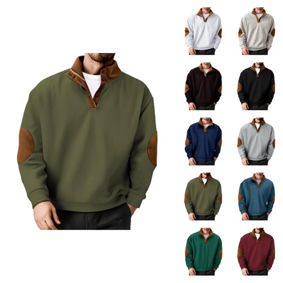 Sweatshirts for Men 2026 Fall Winter Long Sleeve Casual Stand Collar Patchwork Sweatshirt Mens Pullover Top