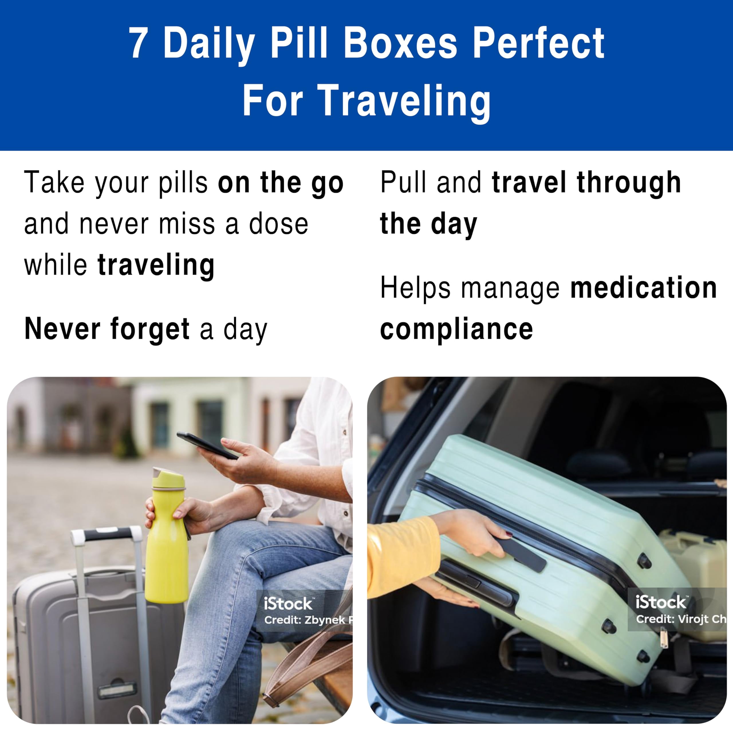 MEDCENTER Traveler 7 Day Pill Organizer HSA/FSA, Portable Pill Case, Large Capacity Medication Organizer for Traveling with 4 Daily Compartments, Nylon Pill Container for Travel, Large Size