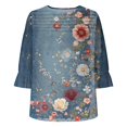 thumbnail image 5 of Tops for Women 3/4 Sleeve Crew Neck Print Blouse Womens Casual Round Neck Tunic Tops, 5 of 6