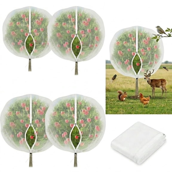 4 Pcs Fruit Tree Netting, Blueberry Bush Netting, Bird Netting for Blueberry Bushes, Bird Netting for Fruit Trees, Tree Netting to Protect Fruit from Birds, Plant Covers from Animals, Fruit Cover Bag