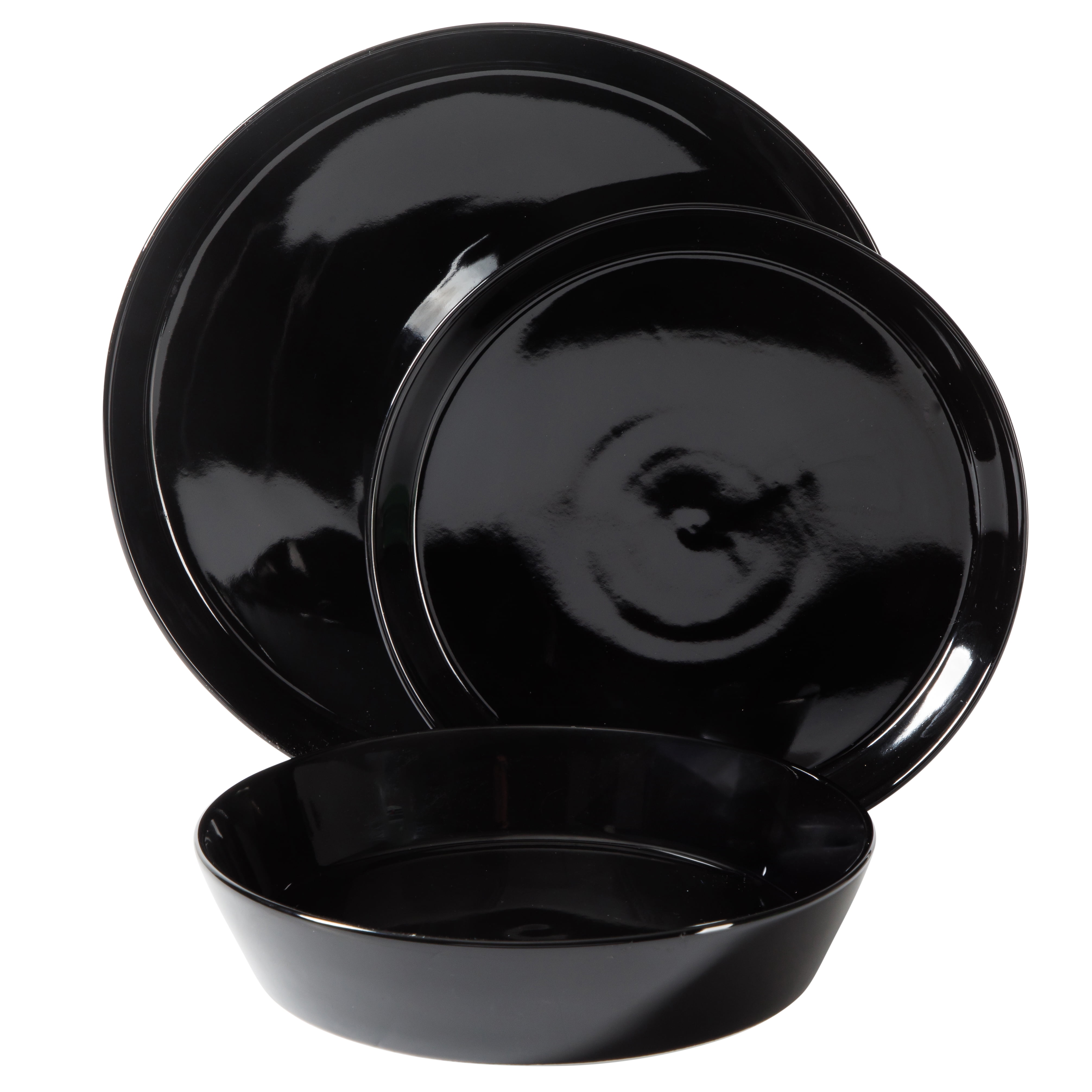 Martha Stewart Everyday Faretta Black 12-Piece Fine Ceramic Dinnerware Set