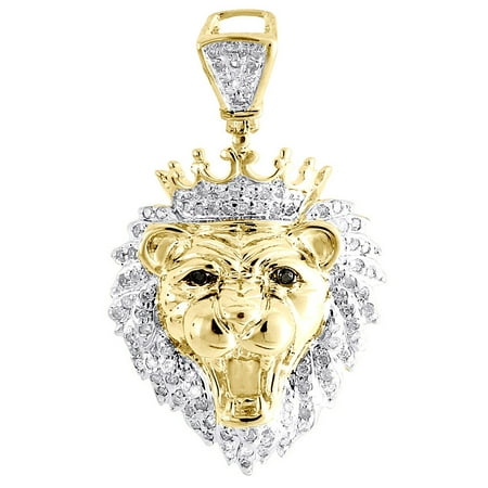 Diamond Crown Charm - Diamond Mini King Crown Lion Head Pendant .925 Sterling Silver Charm 0.36 Tcw