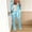 Light Blue, variant on Women's 2 Piece Satin Suit Set, Long Sleeve Button Blazer and Elastic Waist Pants, Elegant Silky Outfit for Formal Evening Events, Chic Office Wear
