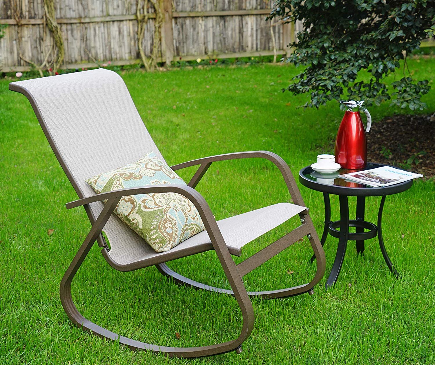 Kozyard Outdoor Contemporary Patio Rocking Sling Chair With Powder Coated Aluminum Frame And Weather Resistant And