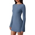 thumbnail image 4 of PRETTYGARDEN Womens Fall Bell Long Sleeve Mini Dress Casual Boat Neck Ribbed Bodycon Short Party Cocktail Dresses, 4 of 8