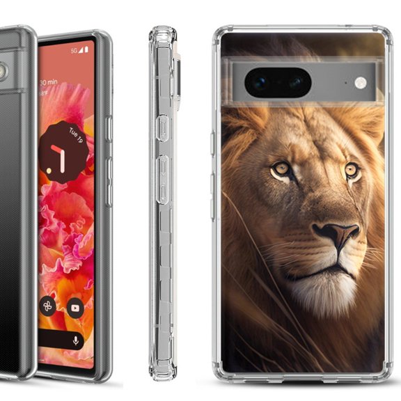 Shockproof Phone Case for Google Pixel 8a 5G, Hybrid Case Cover, by OneToughShield - Lion