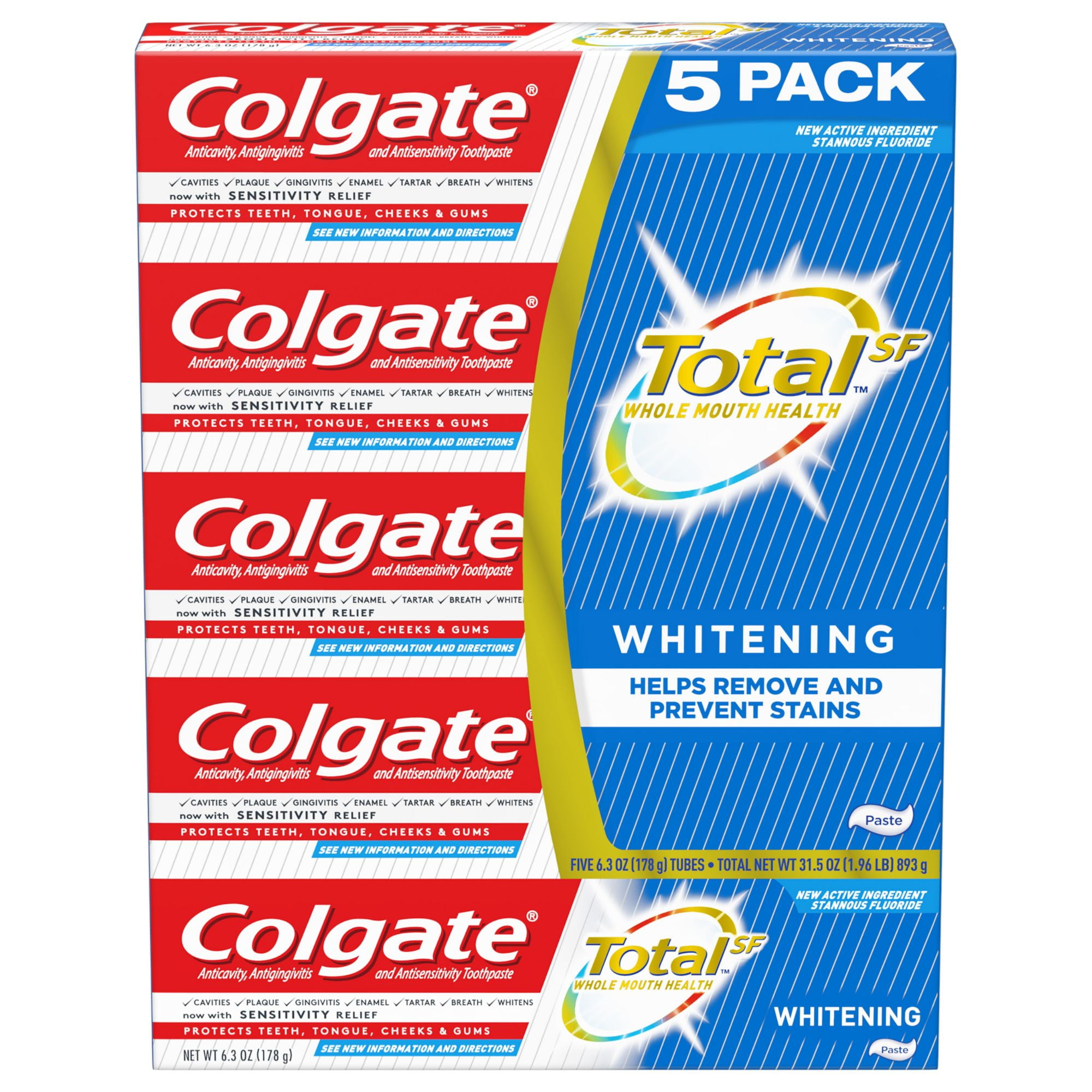 Product of Colgate Total Whitening Toothpaste 5 Pk. 6.3 oz. Walmart