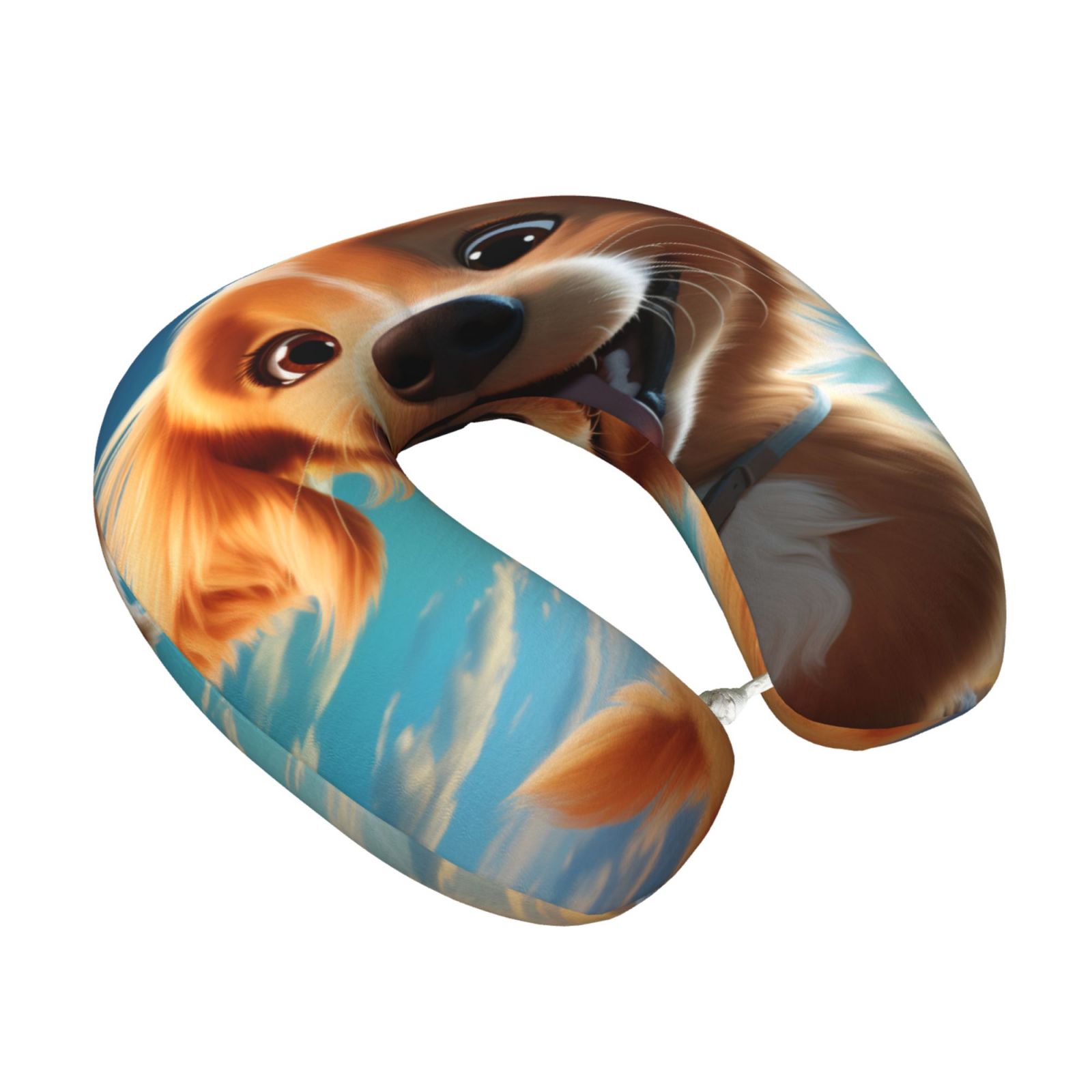 Xecao Blue Sky Cute Dog Print Memory Foam Cervical Neck Pillow Versatile U-Shaped Pillows for Home,Office,Camping,Travelling,Soft Washable Cover