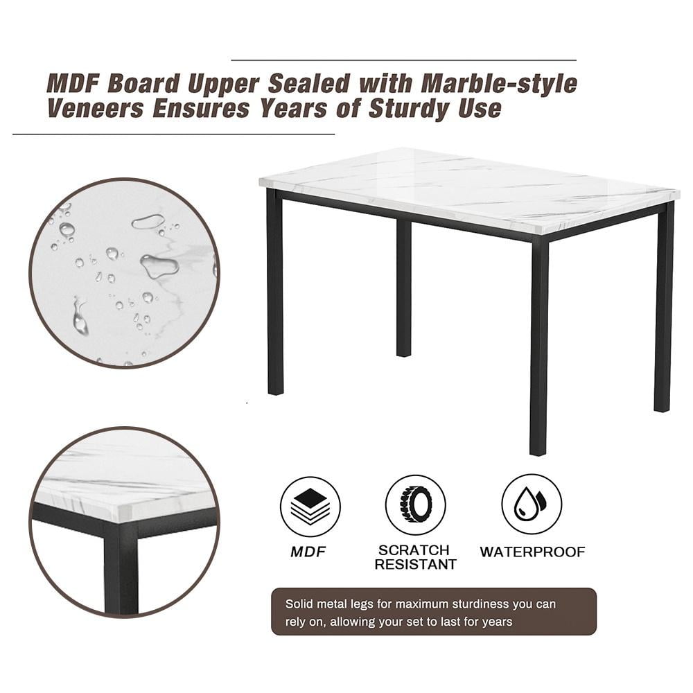 5 Piece Kitchen Dining Table and Chair Set, Dining Room Table Set with Faux Marble Table Velvet Padded Chairs, Rectangle Dining Table Set for 4, Dinette Set for Kitchen Dining Room Small Space