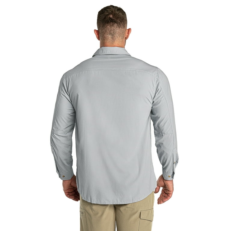 33,000ft Men's Long Sleeve Sun Protection Shirt UPF 50+ UV Quick Dry Cooling Fishing Shirts for Travel Camping Hiking Silver Grey Large