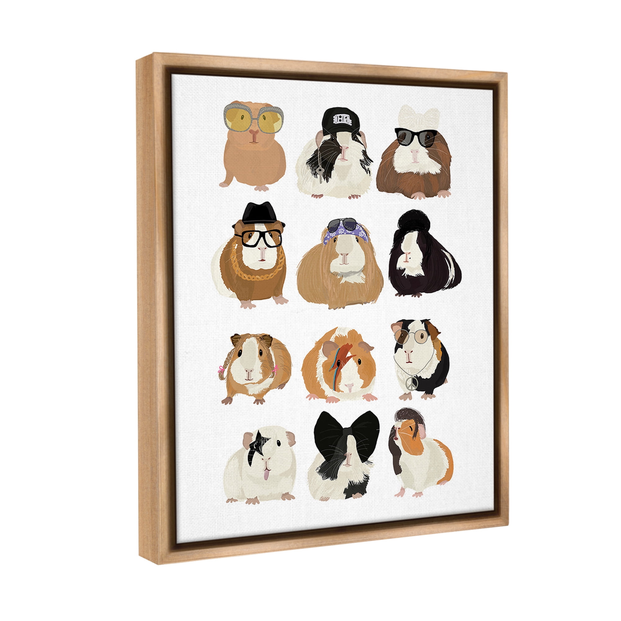 Stupell Industries Trendy Guinea Pigs Animals & Insects Painting Brown Floater Framed Canvas Art Print Wall Art, 17 x 21
