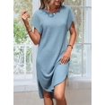 thumbnail image 5 of Ladies Summer Solid Color Slit Midi Dress Light Blue XXL, 5 of 9