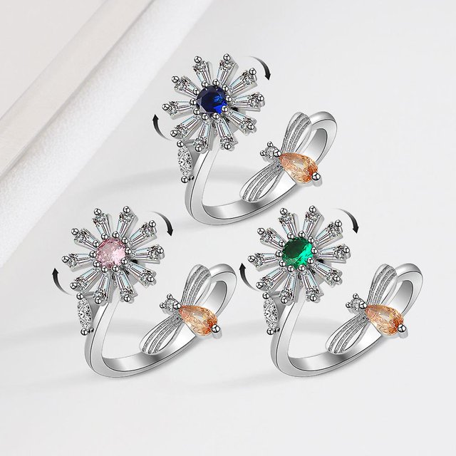 Anillos giratorios ajustables para mujeres y niñas, abalorios de molino de viento giratorios, diamantes de imitación de cristal, diamantes, ansiedad, estrés, anillo abierto, joyería de circonita cúbica, nacimiento ShuxiuWang 8390614702585