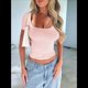thumbnail image 4 of Camisetas de Corta para Mujer, Informales, Básicas, de Verano, con Cuello Redondo, Corte Entallado, de Punto Acanalado, para Trabajo y Negocios. Rosa XL, 4 of 9