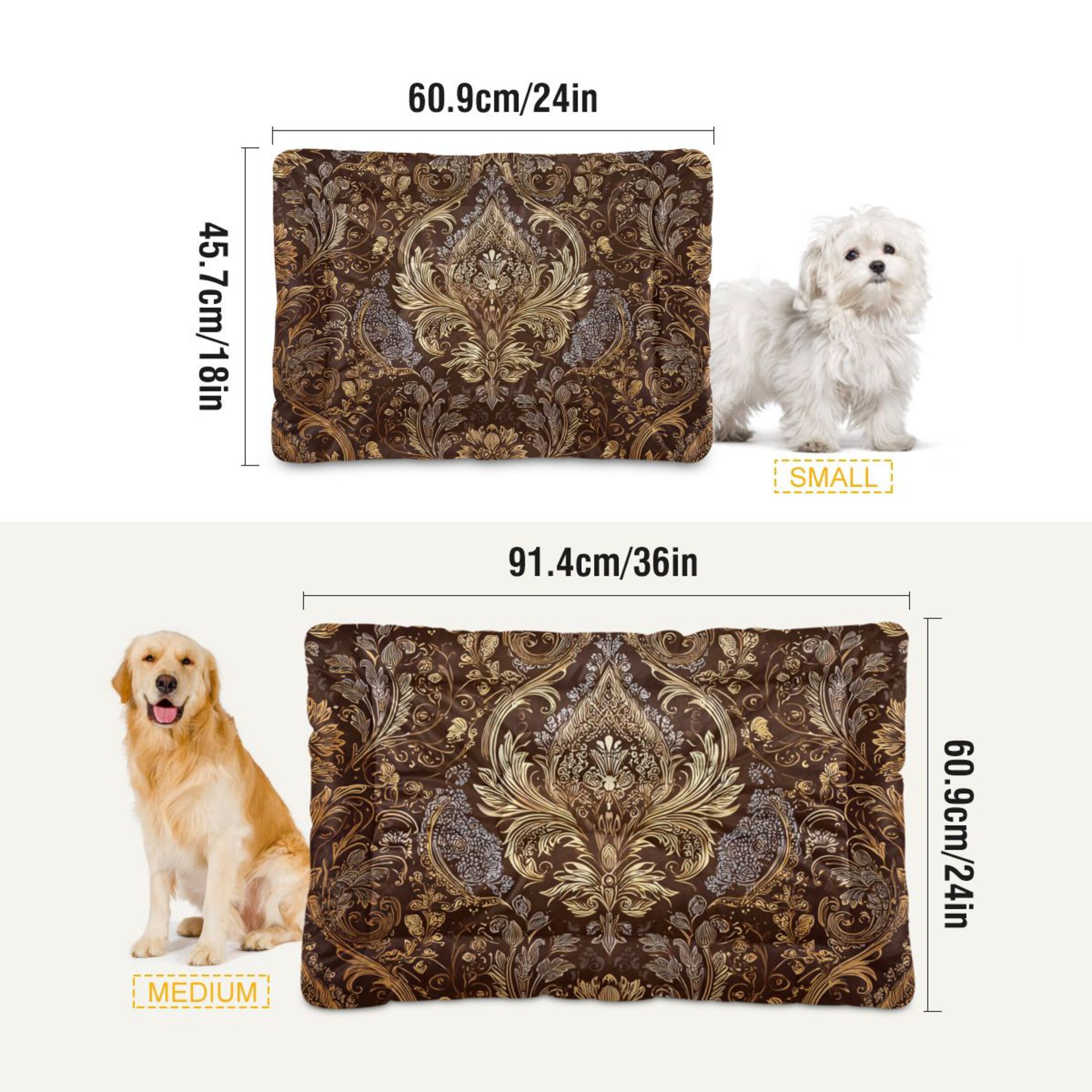 Cozy Mat Pet Bed Indoor Outdoor Warm Soft For Cat Dog Puppy(S/M) A Gold Foil Damask Texture