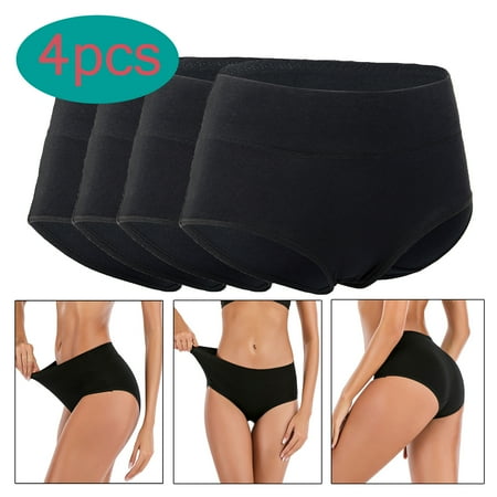 FOCUSSEXY 4-Pack Women s Cotton Panties for Women Underwear 100% cotton Underwear for Women Hi-Waist Brief Cotton Stretch Thong Underwear Full Coverage Panty Body Shapewear