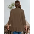 thumbnail image 7 of SHOWMALL Women's Plus Lightweight Cardigan Open Front 3/4 Sleeves Bolero Coffee 5X Pleated Ruffles Hemline Shrugs, 7 of 7