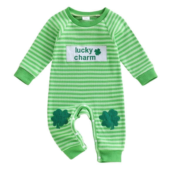 Xudanell Baby Boy Girl St Patricks Day Outfit Lucky Boy Clover Embroidery Romper Jumpsuit Bodysuit Clothes (Green, 0-3 Months)