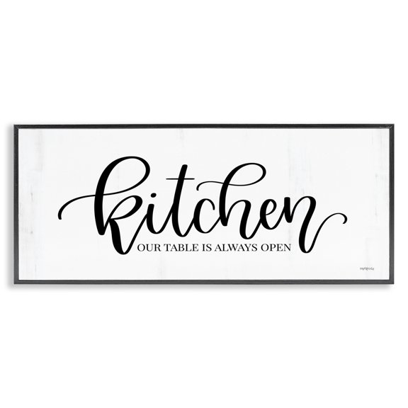 Stupell Industries Kitchen Always Open Typography Painting Black Framed Art Print Wall Art, 30 x 13