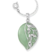 Sagefinds Leaf Shape Green Jade and Sterling Leaves Pendant Necklace Jewelry for Women - 24-Inch