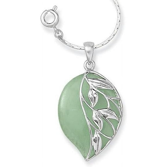 Sagefinds Leaf Shape Green Jade and Sterling Leaves Pendant Necklace Jewelry for Women - 24-Inch